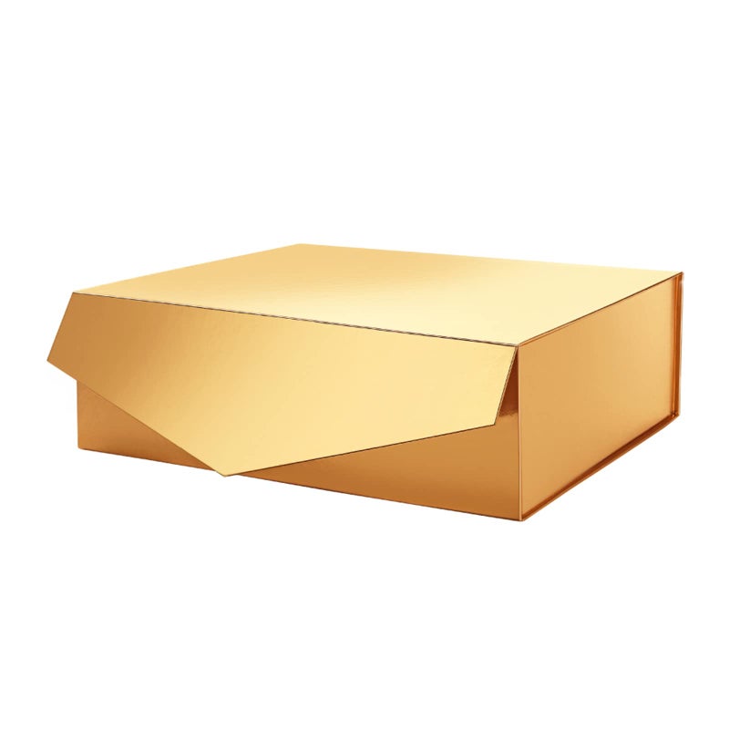PACKHOME Large Gift Box with Lid 13.5x9x4.1 Inches, Sturdy Collapsible Gift Box with Magnetic Closure for Gift Packaging (Glossy Gold) - Image 1
